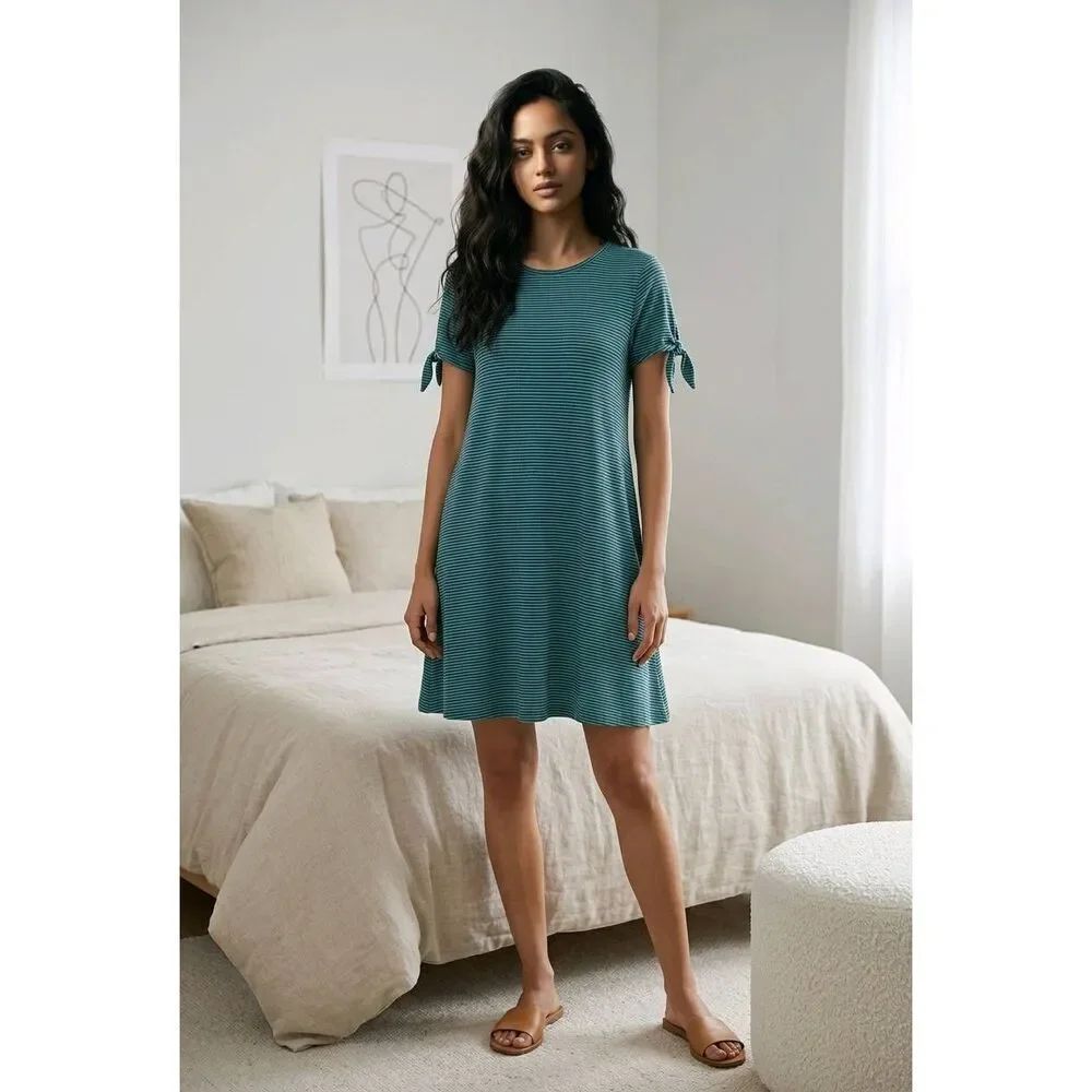 💛Old Navy Green Striped Knotted Sleeve Dress Medium